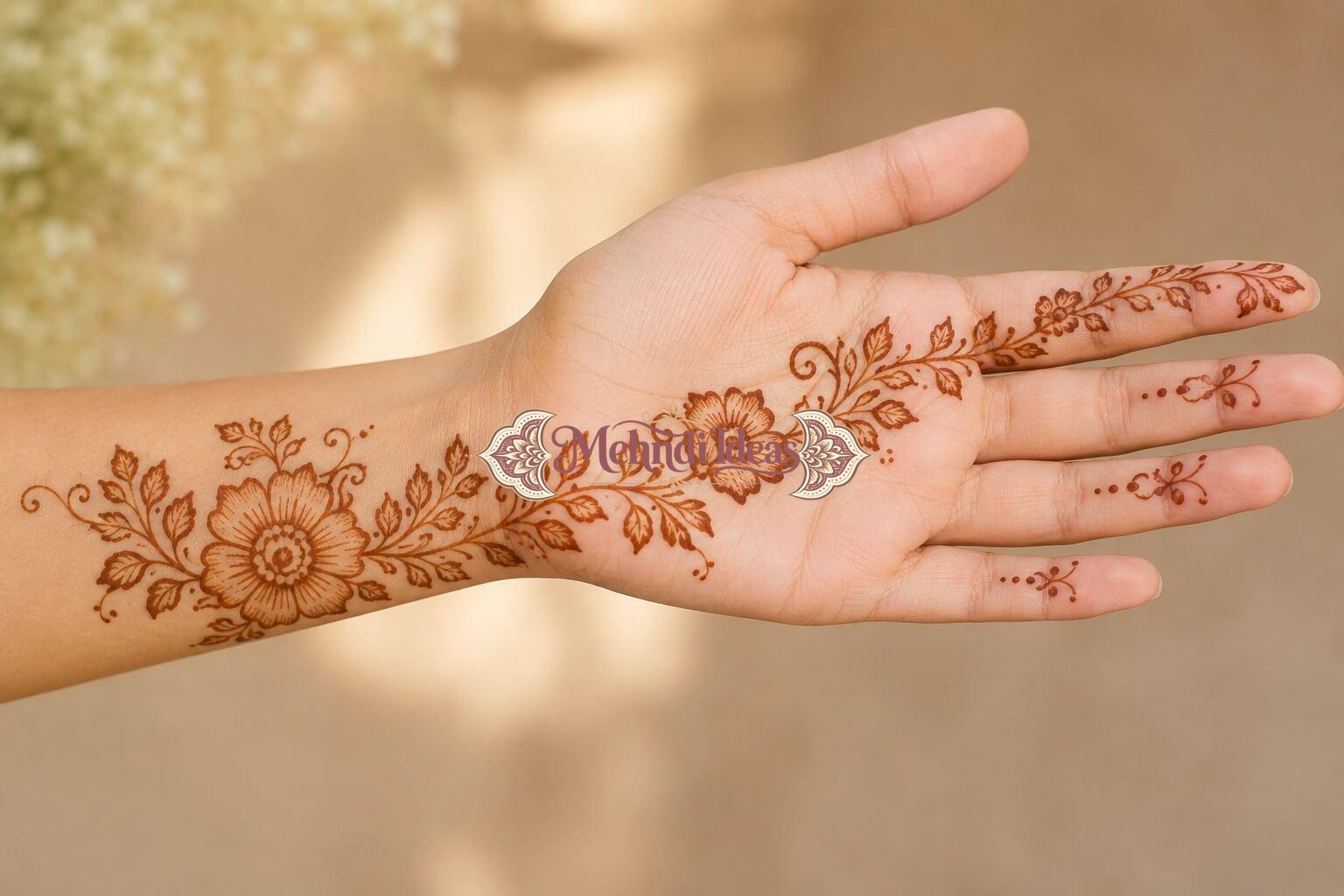 simple front hand vine mehndi design for beginners