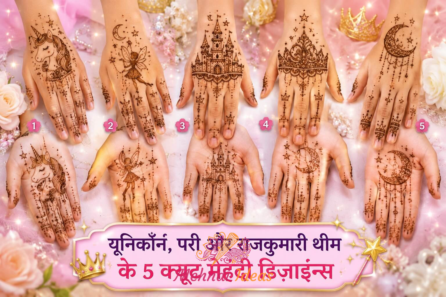 यूनिकॉर्न, परी और राजकुमारी थीम के क्यूट बच्चों के मेहंदी डिज़ाइन्स