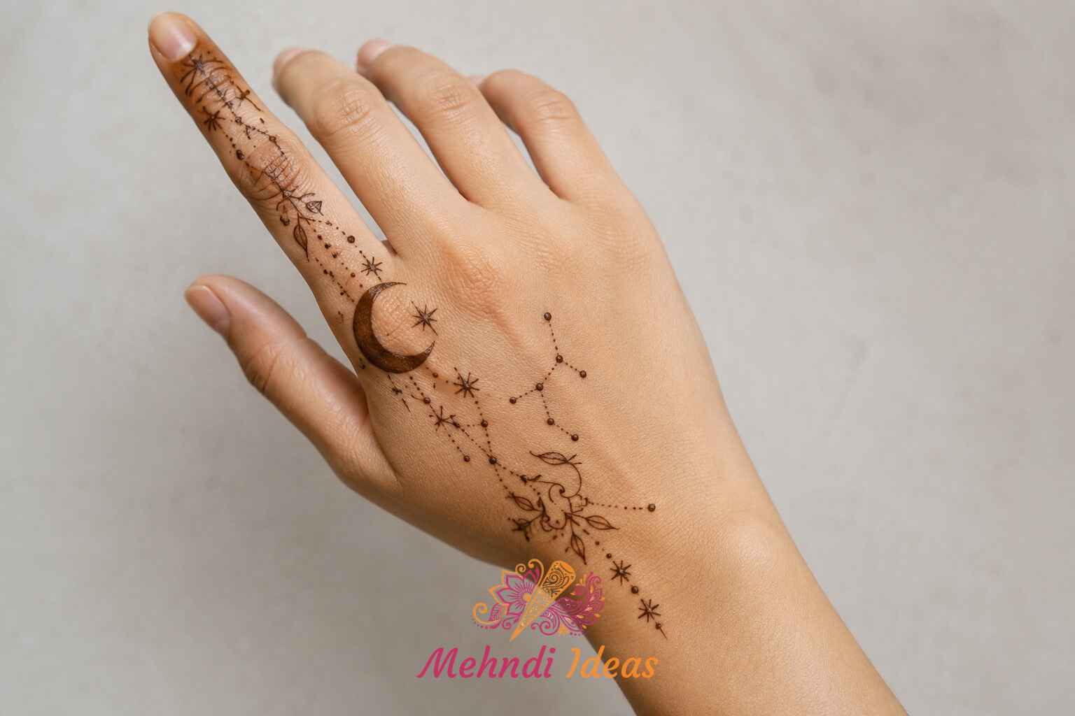 Back hand celestial themed 1 Finger Mehndi Design