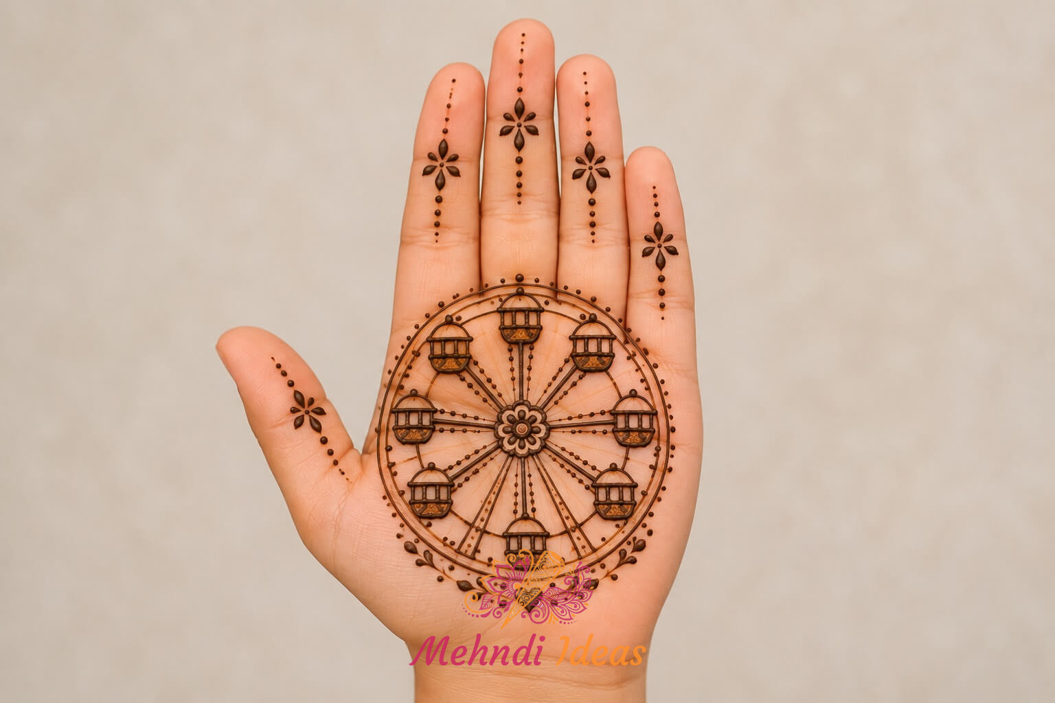 11 Sal Ke Bacchon Ki Mehndi Design में फेरिस व्हील थीम वाला फ्रंट हैंड मेहंदी डिज़ाइन