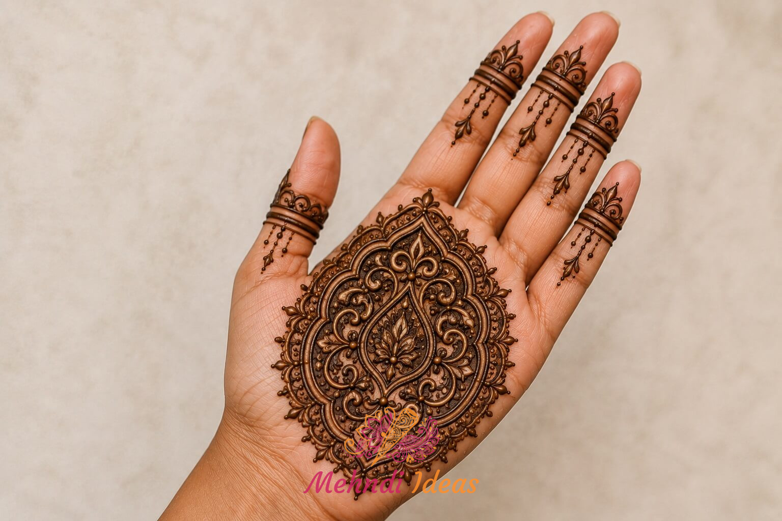Filigree Relief 3D Bridal Front Hand Mehndi Design