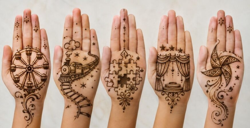 11 Sal Ke Bacchon Ki Mehndi Design के पाँच अलग-अलग फ्रंट हैंड पार्टी मेहंदी डिज़ाइन