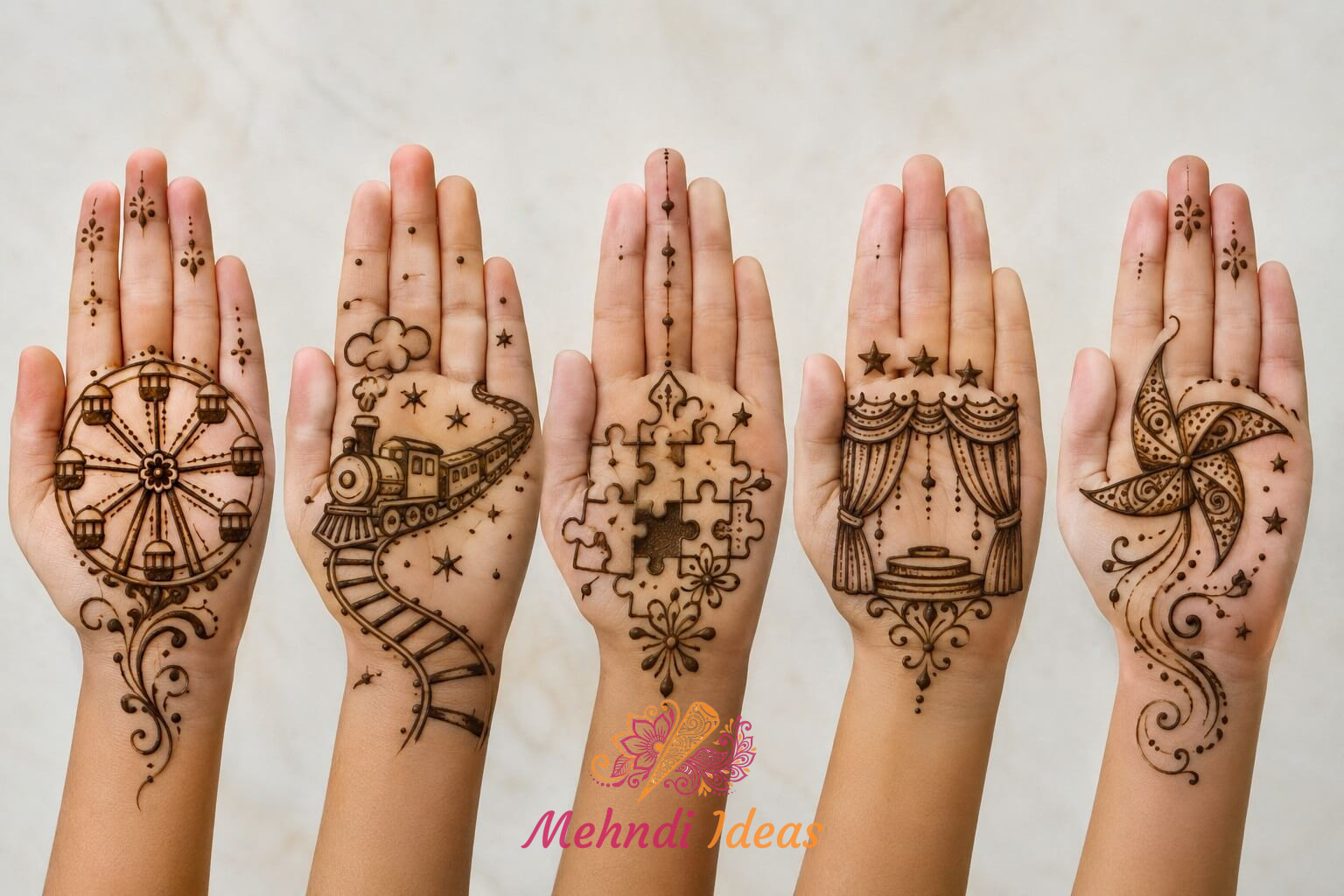 11 Sal Ke Bacchon Ki Mehndi Design के पाँच अलग-अलग फ्रंट हैंड पार्टी मेहंदी डिज़ाइन