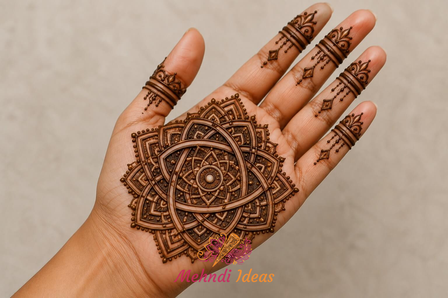 Orbital Geometry Relief 3D Bridal Front Hand Mehndi Design