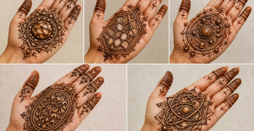 Orbital Geometry Relief 3D Mehndi Design for Bridal Front Hand