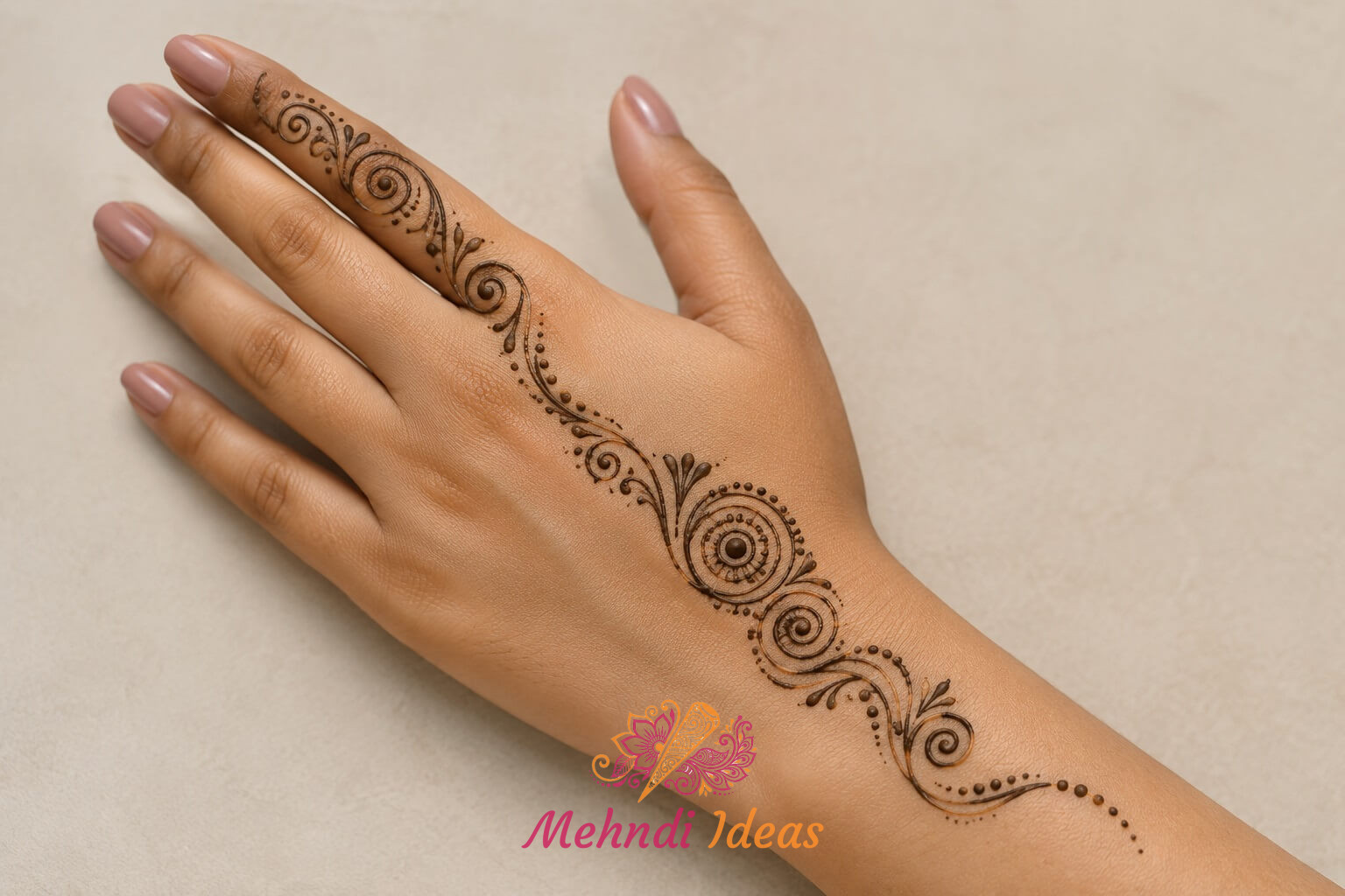 Back hand spiral minimal 1 Finger Mehndi Design