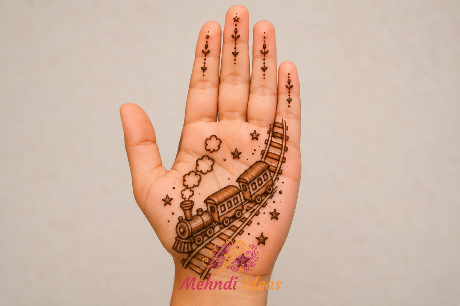 11 Sal Ke Bacchon Ki Mehndi Design में खिलौना रेल यात्रा फ्रंट हैंड मेहंदी डिज़ाइन