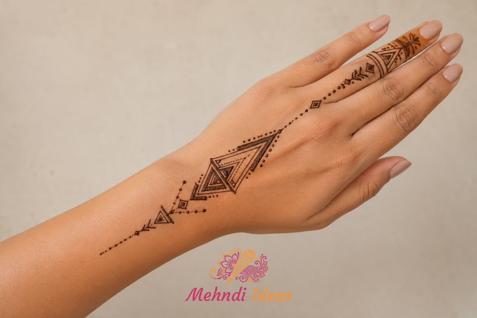 Back hand minimal geometric 1 Finger Mehndi Design