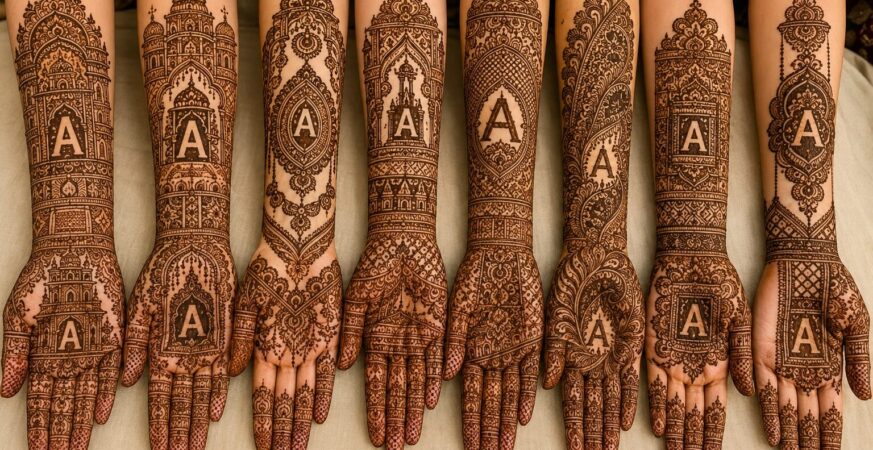 A Letter Mehndi Design के 8 ब्राइडल शादी मेहंदी विकल्पों का संग्रह