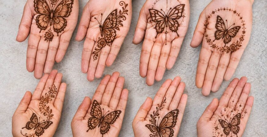 Butterfly Mehndi Design ideas collection for front hand