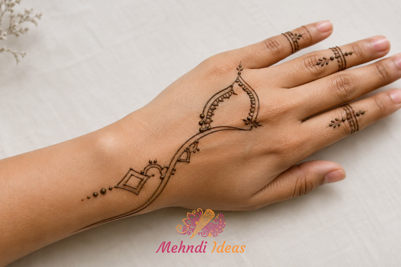 Arabic Henna Design with complementary arches on back hand