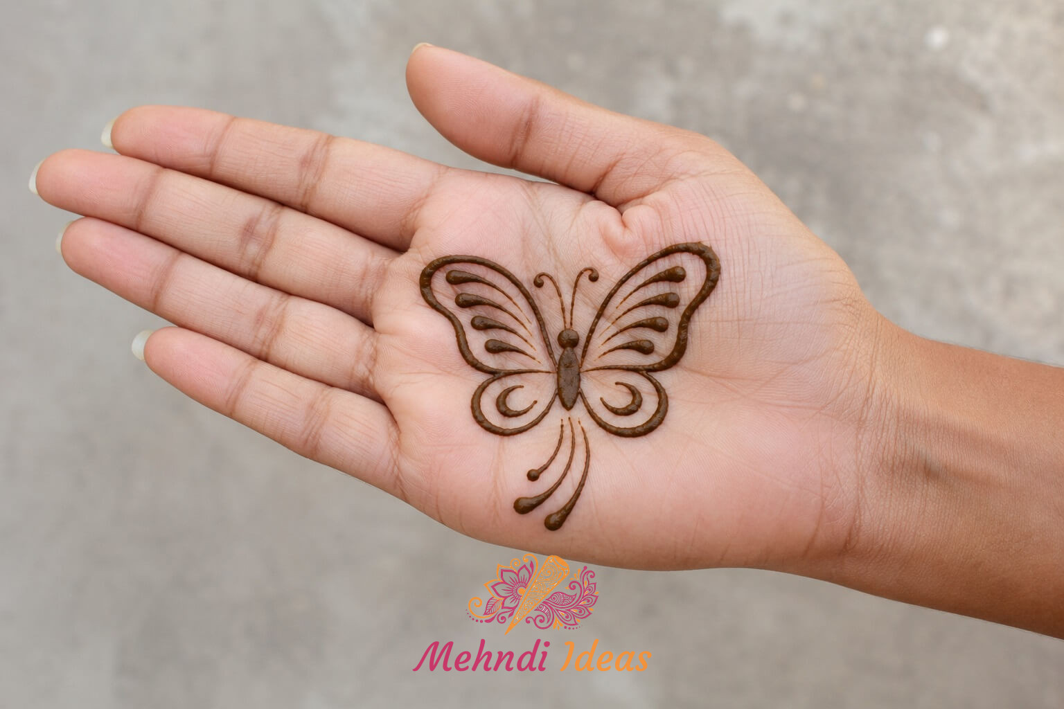 Simple Butterfly Mehndi Design with curved decorative wings