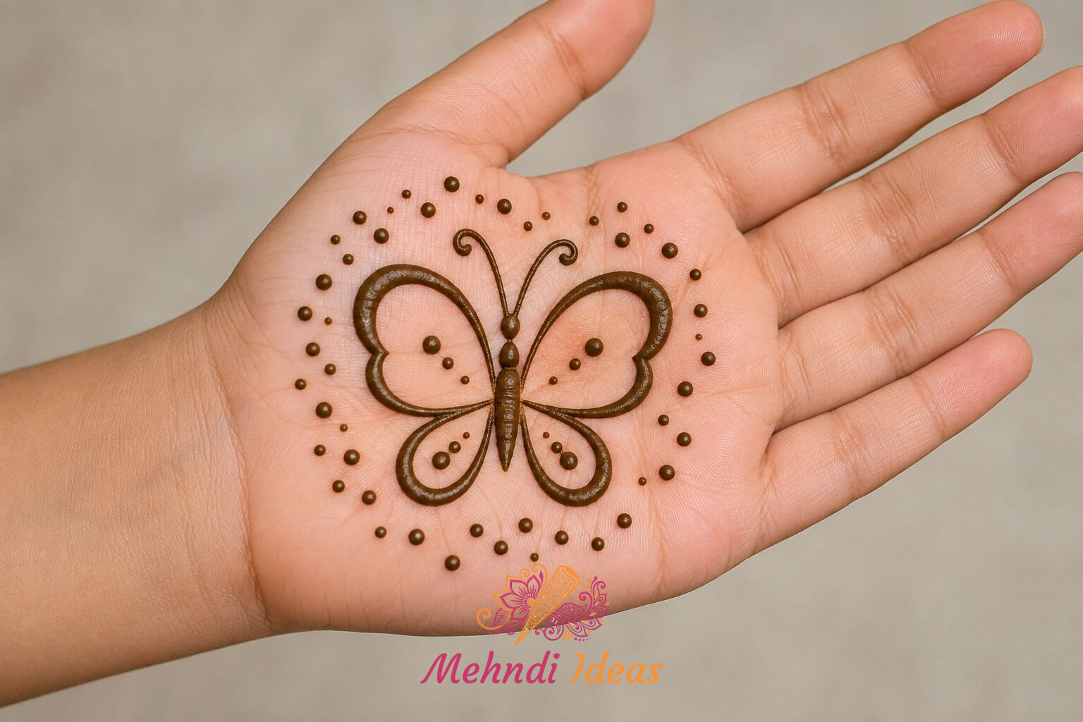 Easy Dotted Halo Butterfly Mehndi Design for Kids