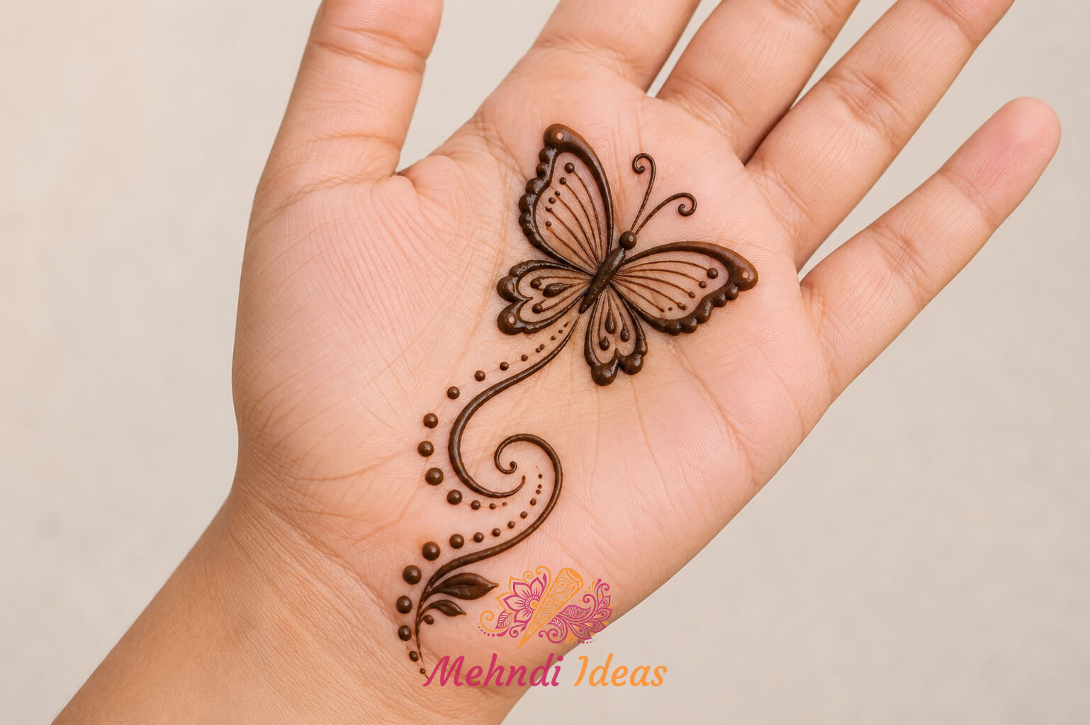 Cute Flying Trail Butterfly Mehndi Design for Kids on Front Hand