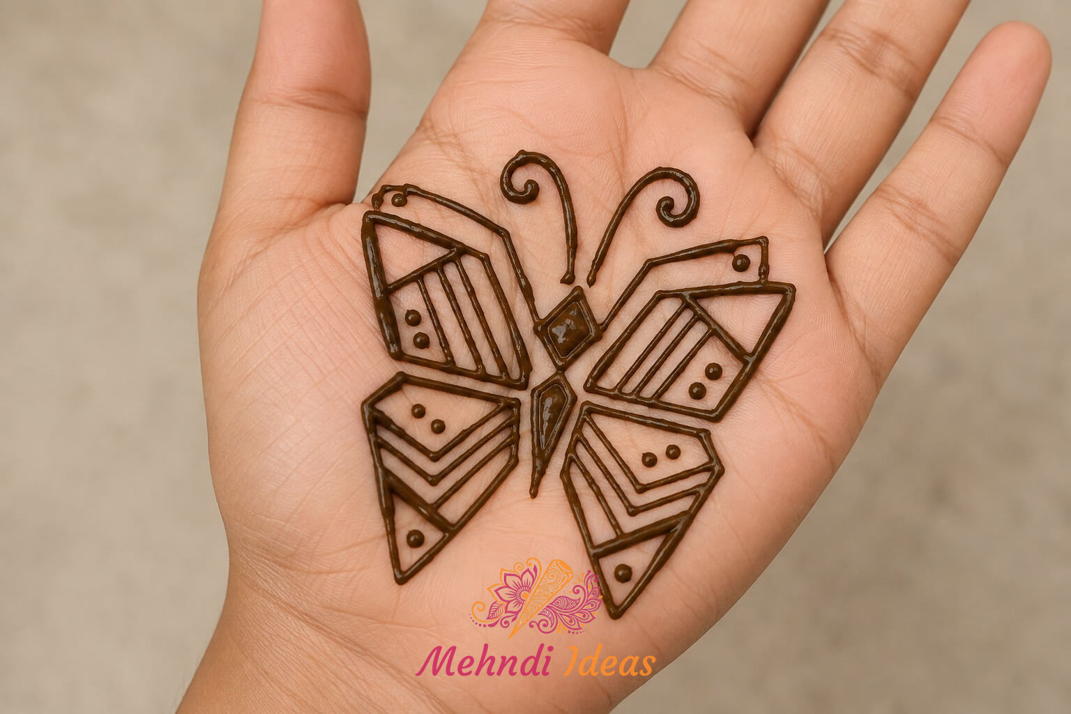 Geometric Wing Butterfly Mehndi Design for Kids on Front Palm