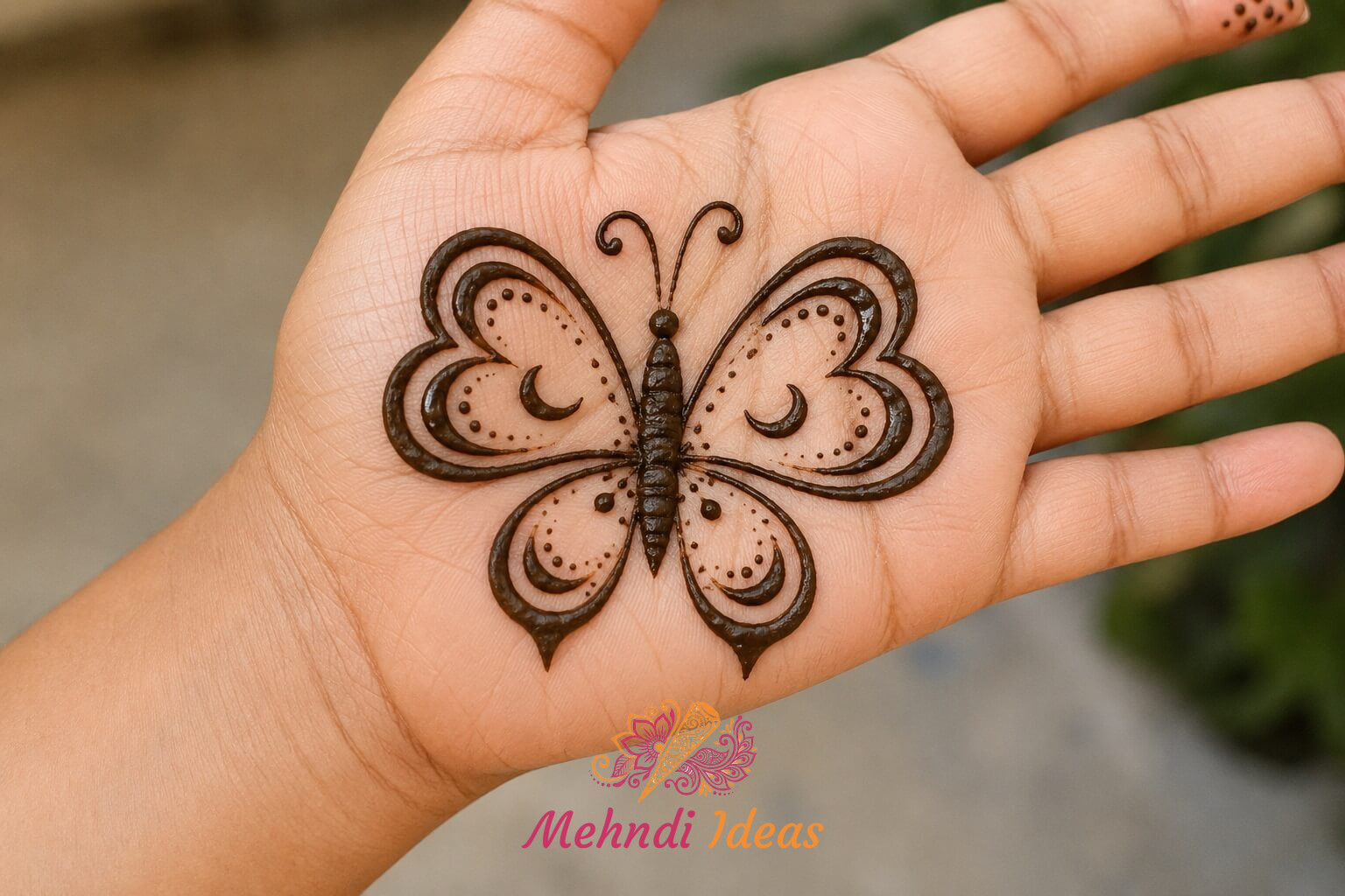 Modern Heart Wing Butterfly Mehndi Design on Front Hand Palm