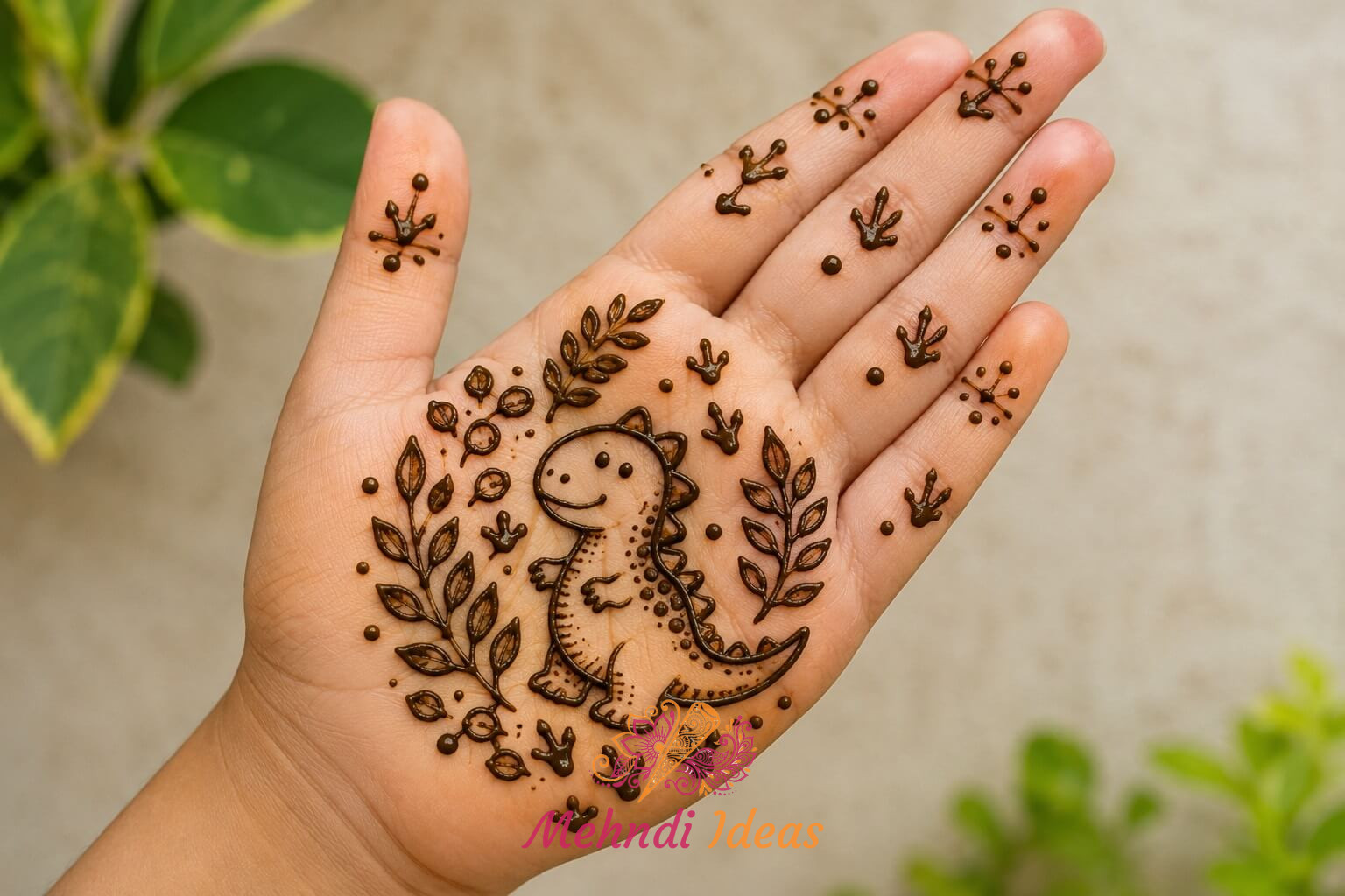 लिटिल डायनासोर ट्रेल फ्रंट हैंड 5 साल के बच्चों की मेहंदी डिजाइन