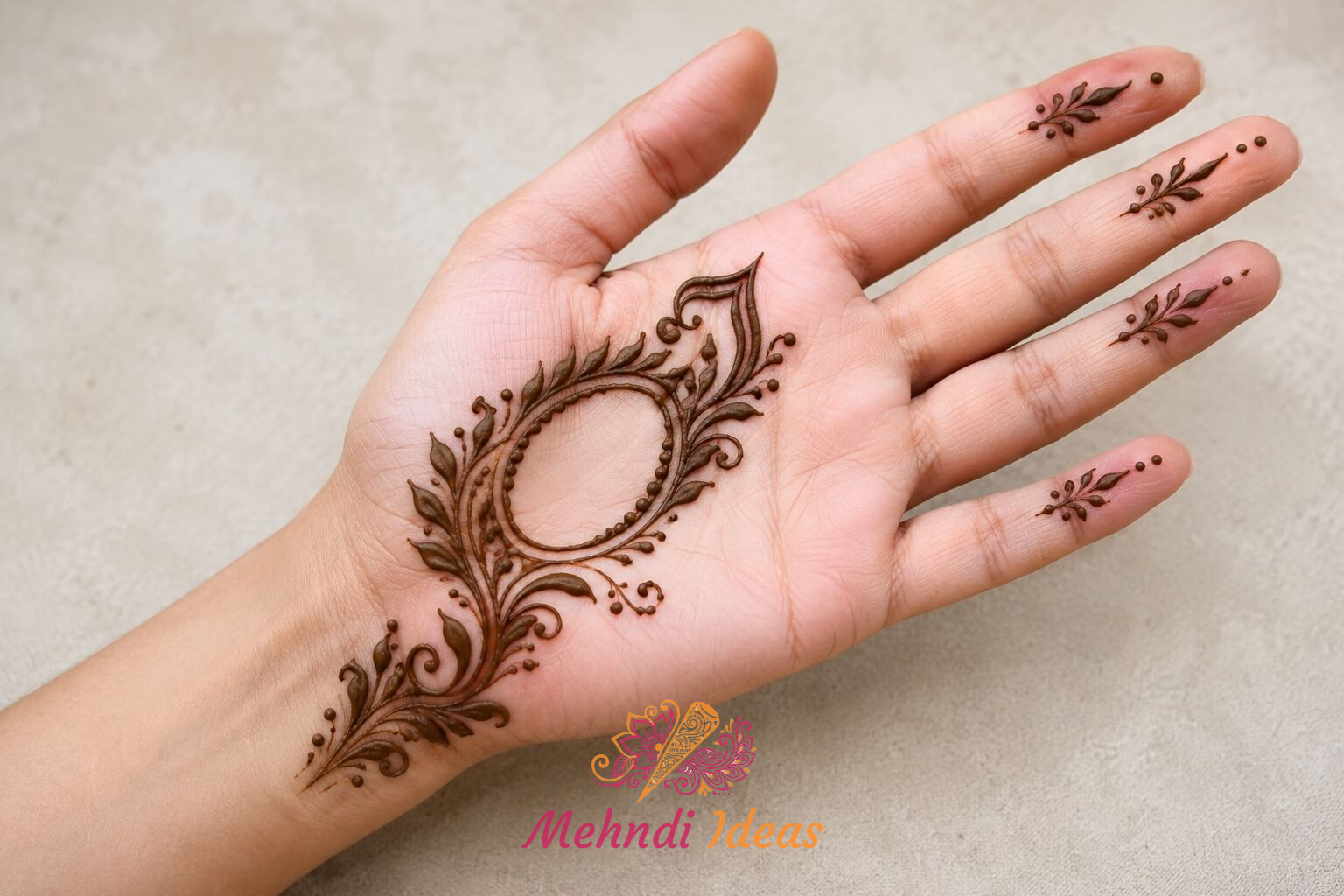 Arabic Henna Design with open central arch on front hand