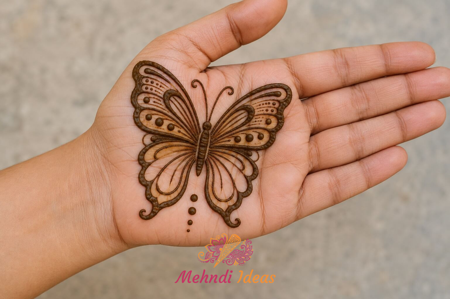 Butterfly Mehndi Design with open wings on front hand