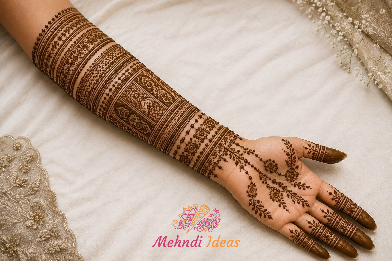 Bangle Design Mehndi में चौड़ी कफ और पतली चूड़ी पट्टियों वाली ब्राइडल मेहंदी