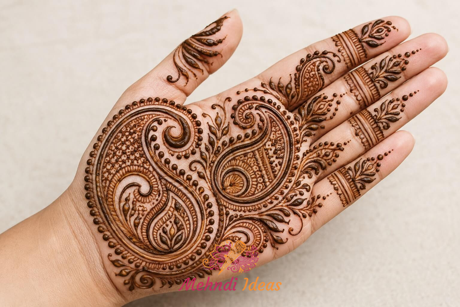 Paisley Kari Garhi Bharva Mehndi Design Front Hand