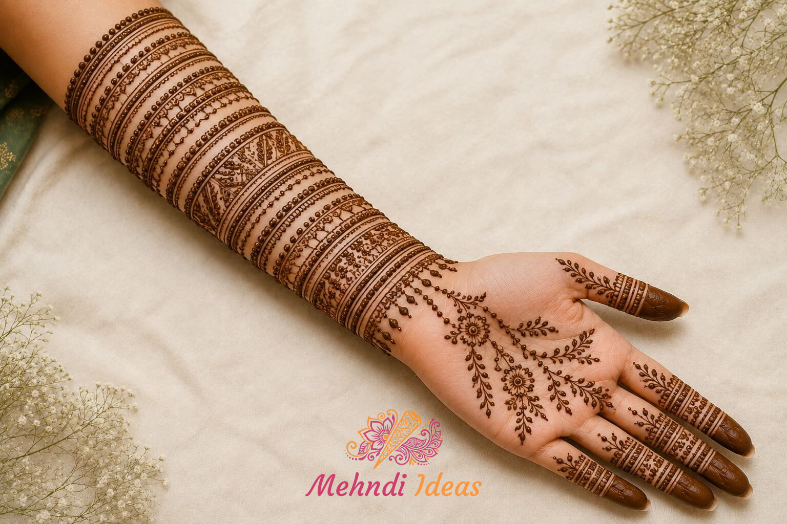 Bangle Design Mehndi में मोतीदार किनारी वाली स्टैक्ड चूड़ी ब्राइडल मेहंदी