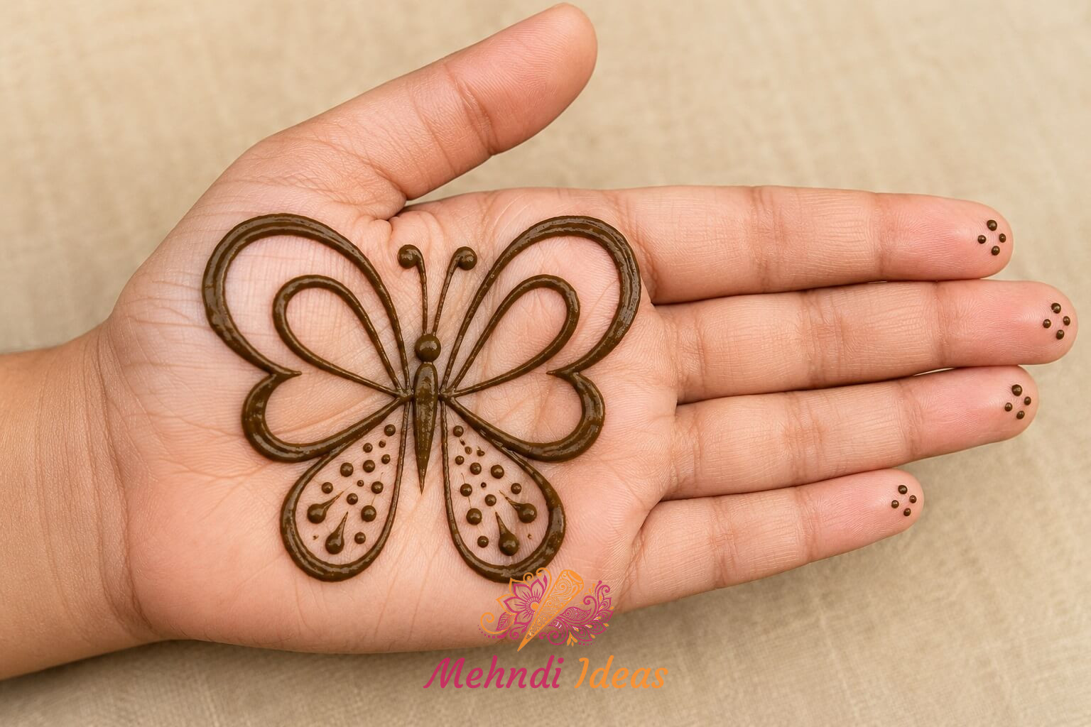 Petal Wing Butterfly Mehndi Design for Girls on Front Palm