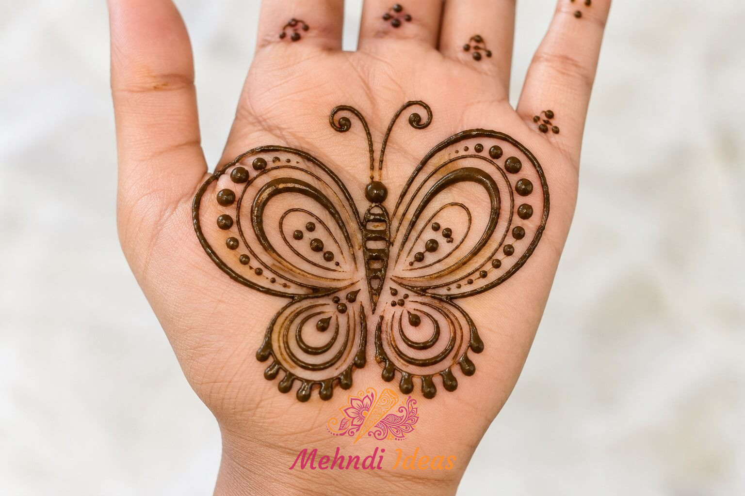 Round Wing Butterfly Mehndi Design for Kids on Front Hand Palm
