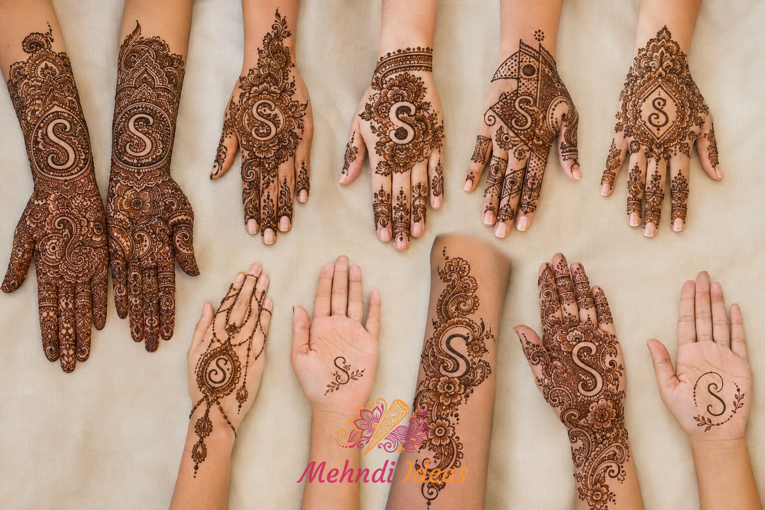 S Letter Mehndi Designs की आधुनिक फ्रंट और बैक हैंड कलेक्शन