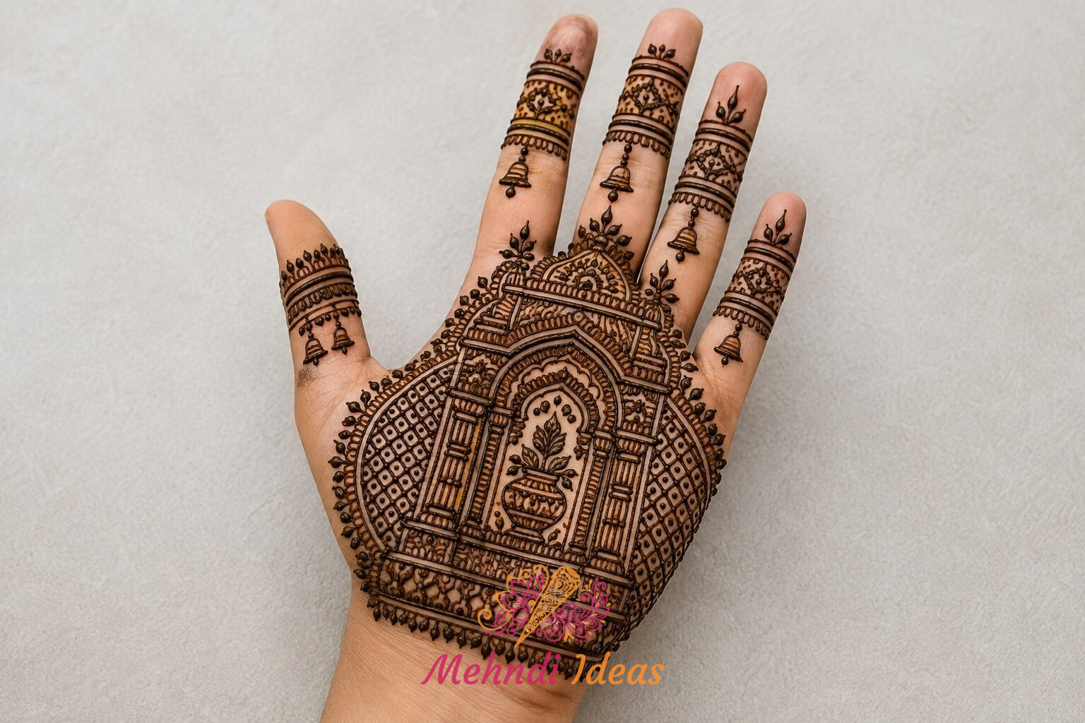 Temple Arch Nakashi Bharva Mehndi Design Front Hand
