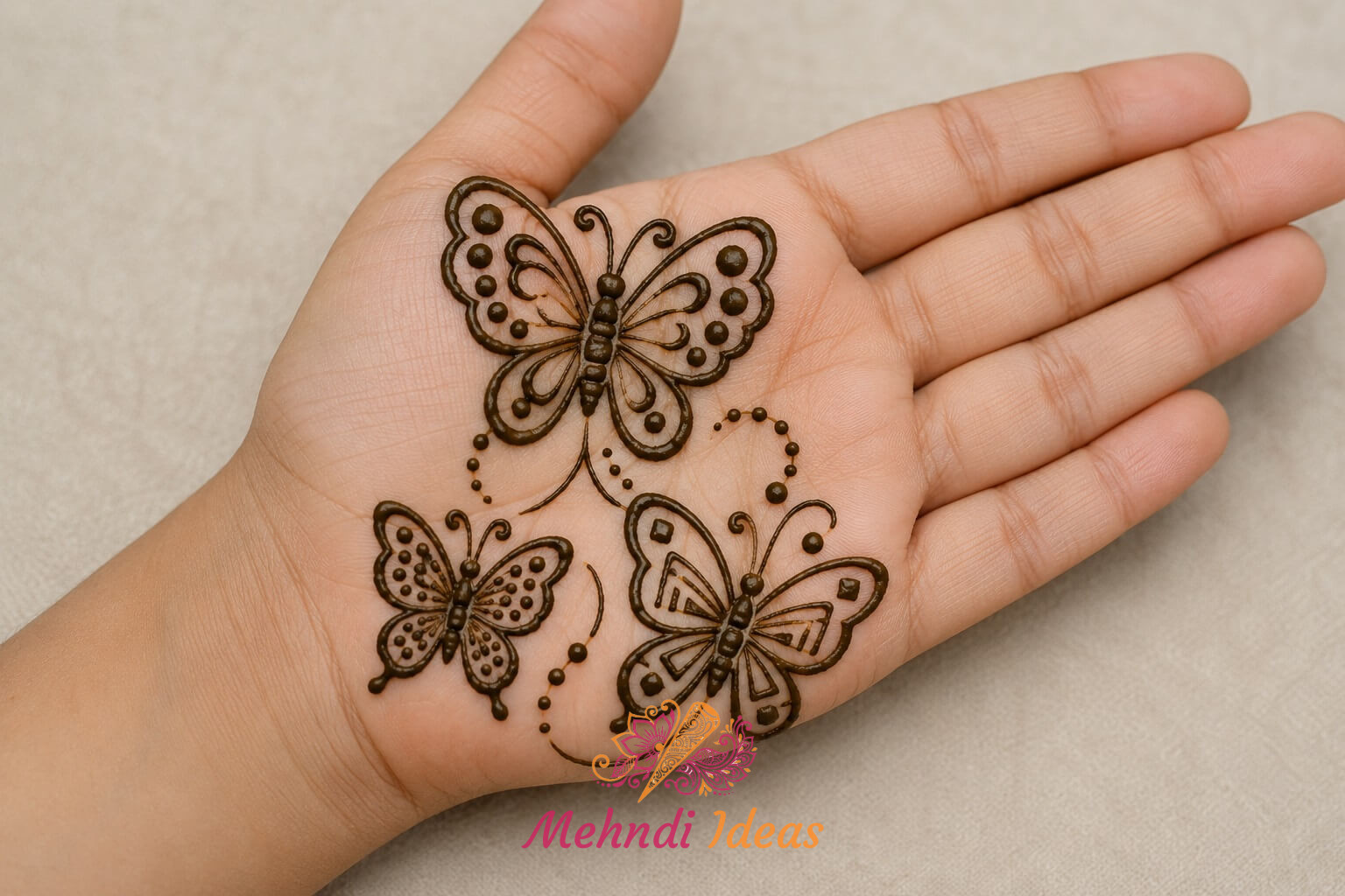 Three Small Butterfly Mehndi Design for Kids on Front Hand Palm