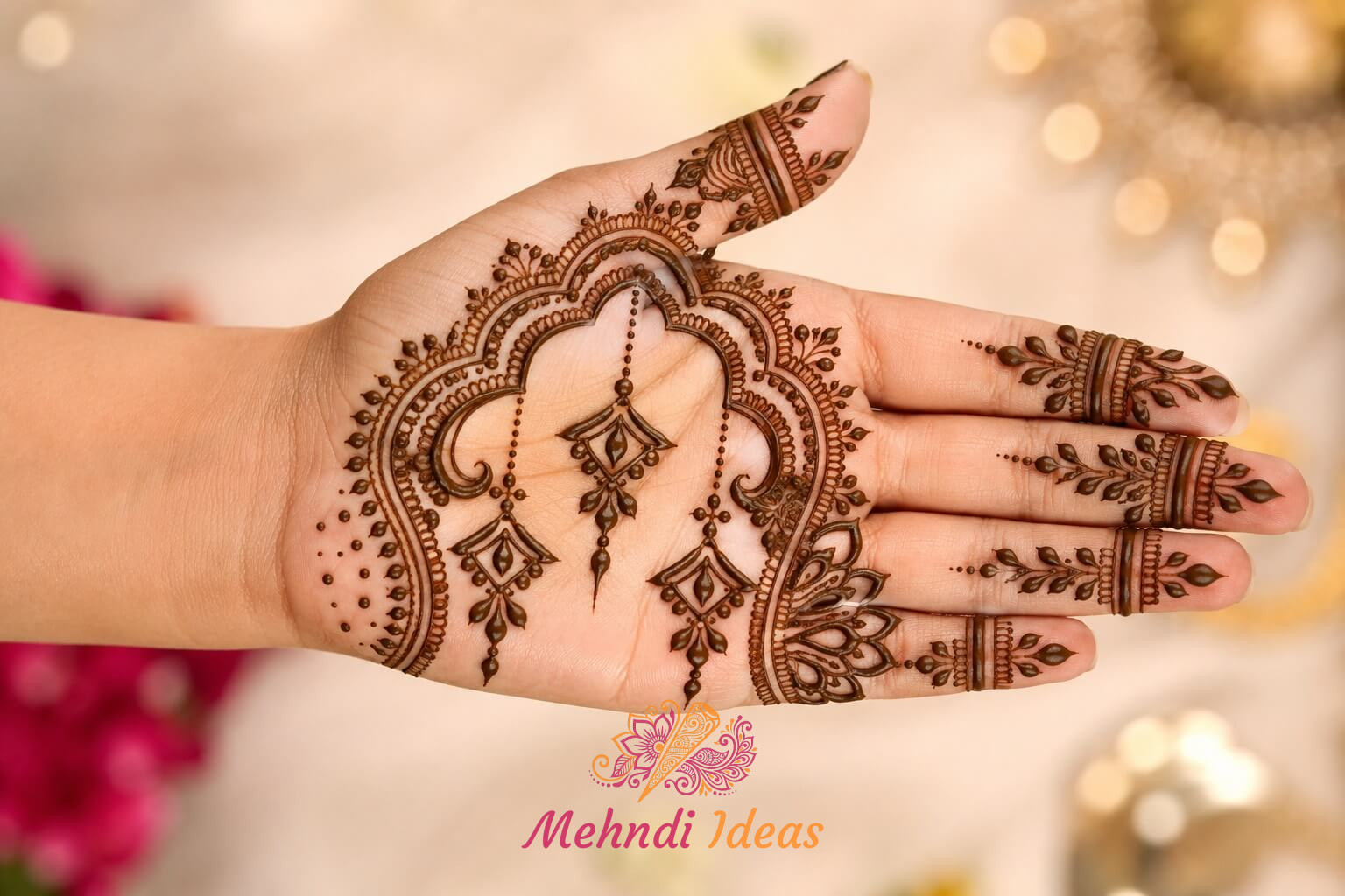 Arabic Henna Design with rich open arches for wedding front hand