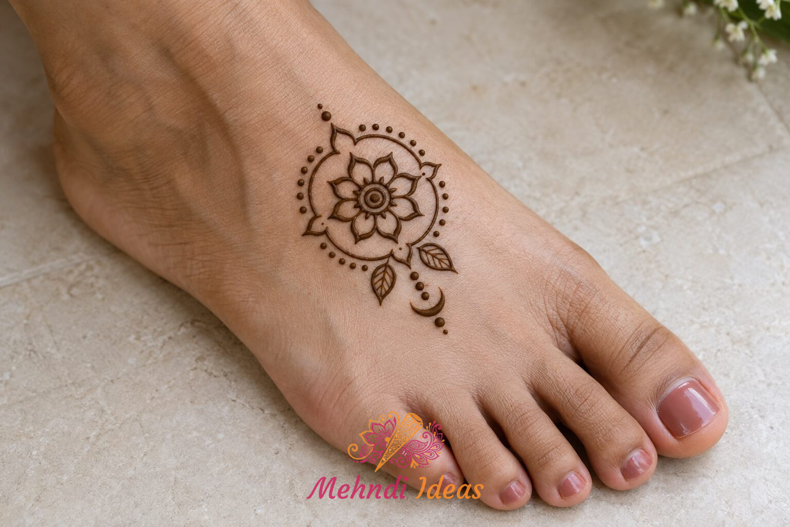 lotus mehndi design leg simple with circular lotus petals