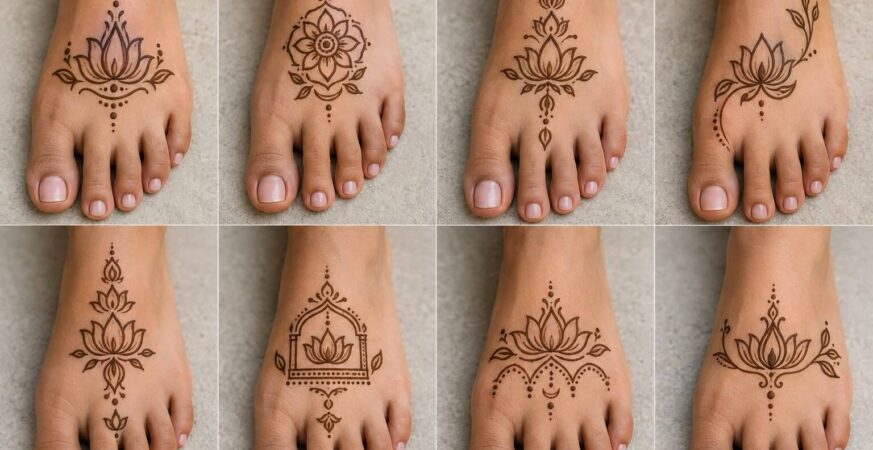 lotus mehndi design leg simple collection of eight feet designs