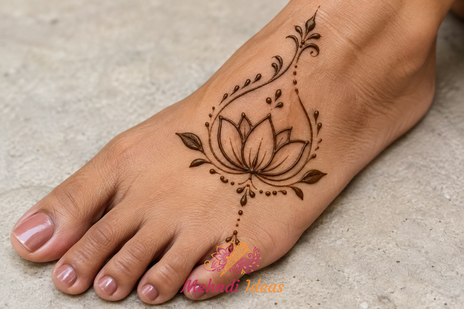 lotus mehndi design leg simple with rising lotus petals
