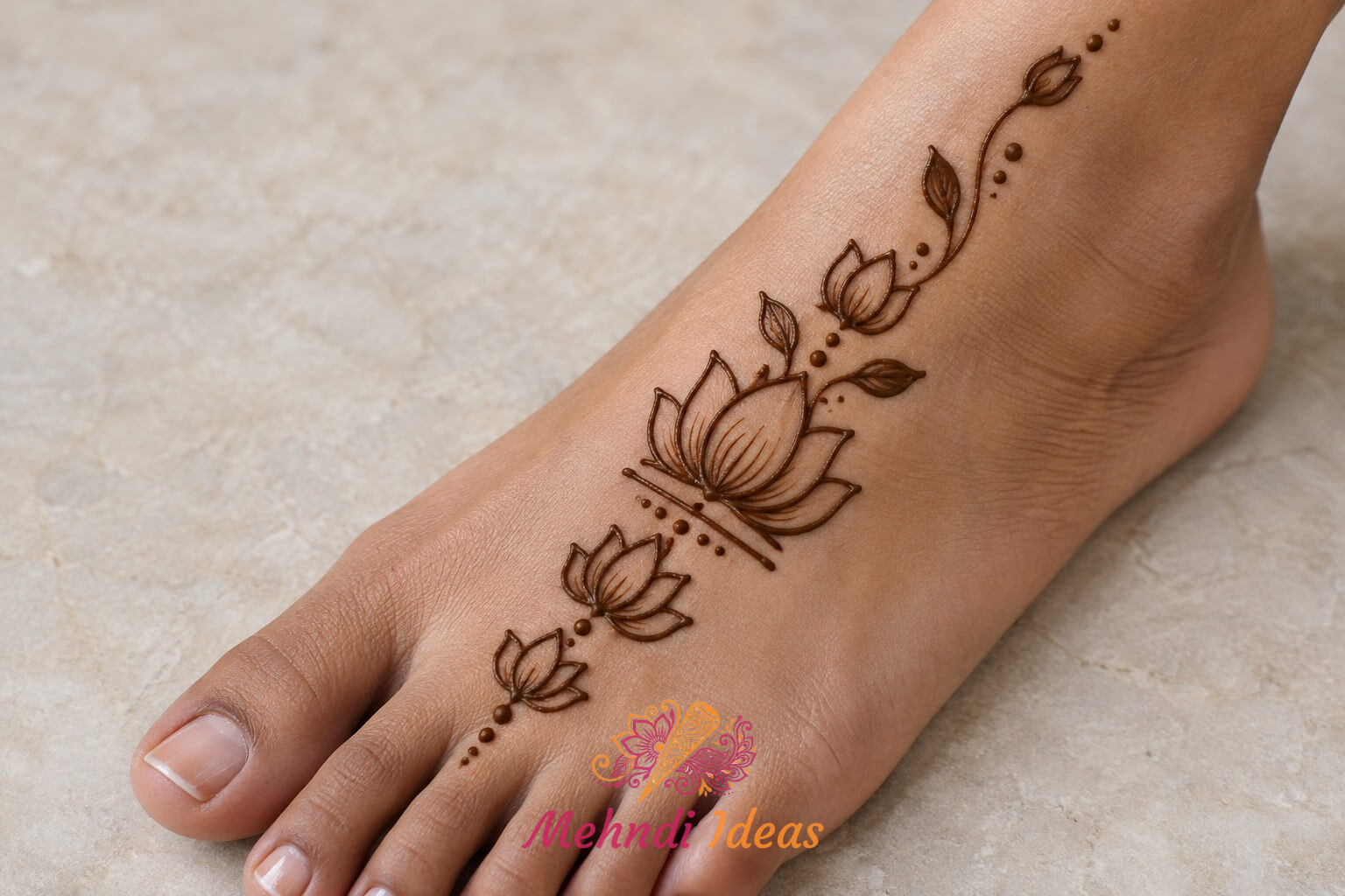 lotus mehndi design leg simple with stepped petal layout